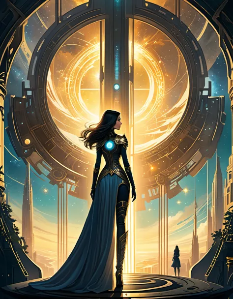 in style of Dan Seagrave, beautiful details，in style of Caia Koopman, beautiful details，Star Observation Tower，Heroine，Ancient，R...