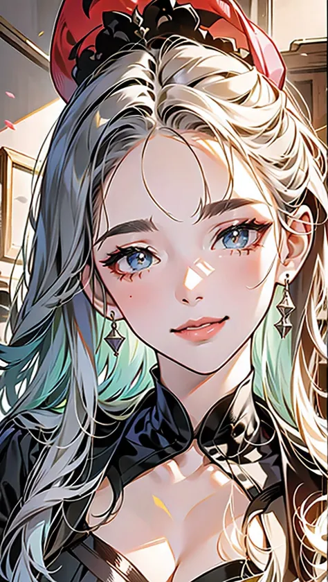 masterpiece, best quality, {best quality}, {{masterpiece}}, {high resolution}, focus, anime style, Cartoon close-up of a woman, girls design, portrait, gisha, anime image, long hair, silver hair, Look directly, hair covering ears, happy, Polished and power...