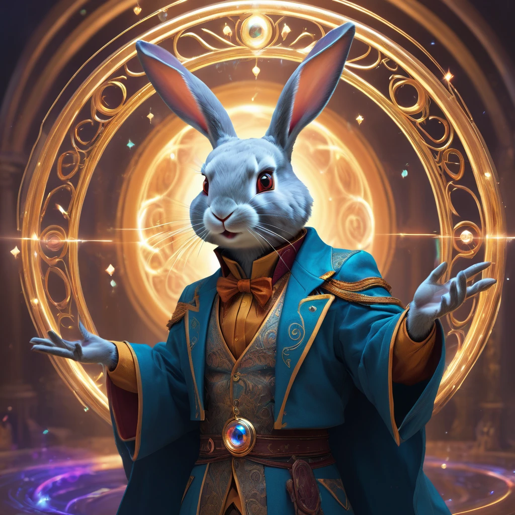 (cercle magique:1.5), Esthétique, extrêmement détaillé, Portrait détaillé du magicien lapin, art numérique, Station artistique, art conceptuel, HD, Résolution 8k, art fantastique, peinture mate détaillée, couleur profonde, Fantastique, détail complexe, écran de démarrage, des couleurs complémentaires, art fantastique conceptuel, Résolution 8k trending on Artstation Unreal Engine 5