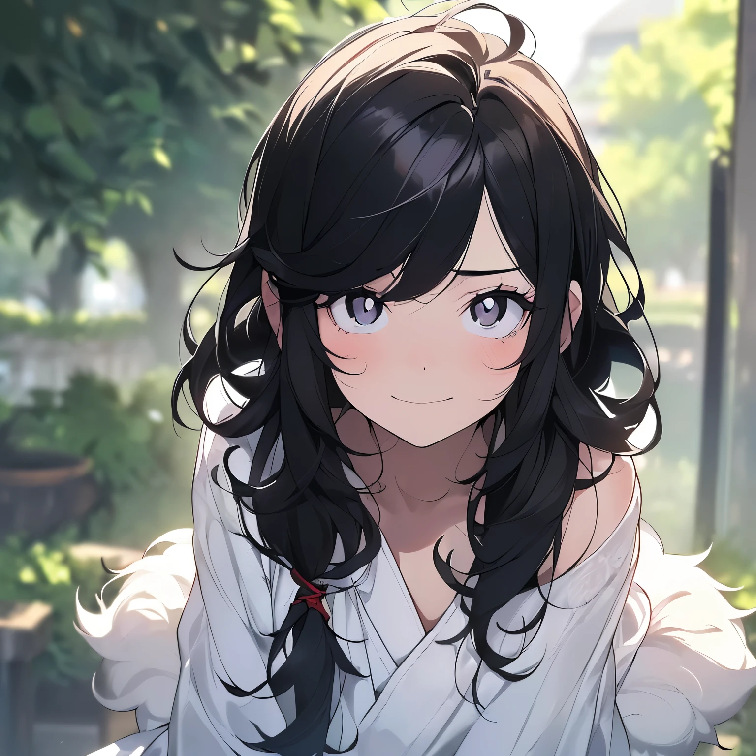 ((best quality, masterpiece, 4k, Detailed, Detailed眼睛, Detailed face, Gerbru, pixiv)), warm light, ((alone)), 1 male, Handsome, male, 成年male, broad shoulders, face close-up, ((Black hair on chin)), portrait, slight blush on cheeks, smiling, looking at the audience, ((lazy eyes, half-open, There are bags under the eyes,Have severe dark circles， black eyes，white pupils)), Permanently installed, hands in pockets, ((black hair, medium length hair, Fluffy hairstyle, messy hair)), (Genshin influence)zhongli