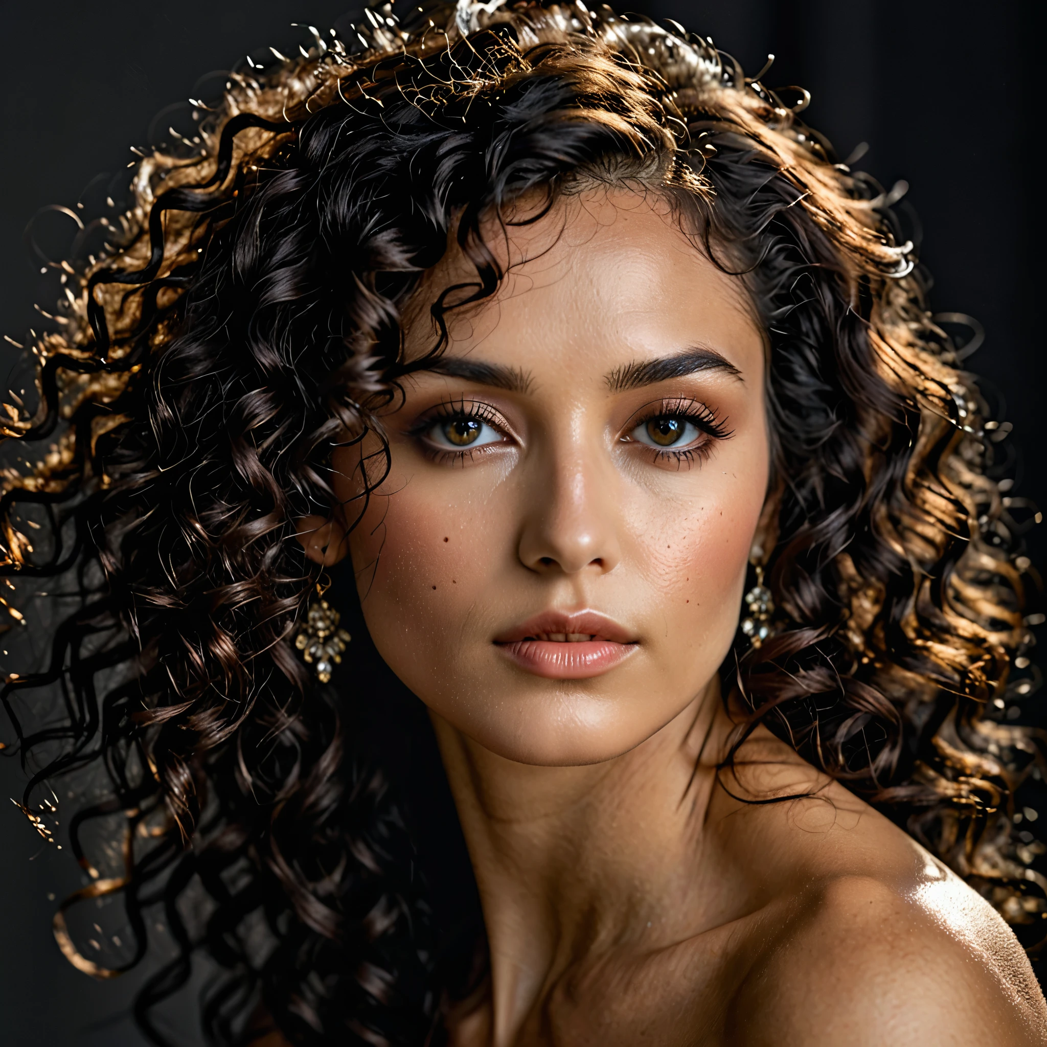 „(beste Qualität,4k,8k,highres,Meisterwerk:1.2),ultra-detailliert,(realistisch,photorealistisch,photo-realistisch:1.37),Porträts,Penélope Cruz,schwarzes Haar,lange Haare,Lockige haare,dunkle Augen,durchdringender Blick,ein perfekt konturiertes Gesicht,glänzende Locken,Zarte Locken,Exquisite Funktionen,makellose Haut,Hohe Wangenknochen,Sinnliche Lippen,dramatische Beleuchtung,subtile Schatten,rich color palette,anmutige Pose,selbstbewusster Ausdruck,feine Linien und Fältchen,subtile Texturen,bezaubernde Schönheit,charismatische Persönlichkeit,klassische Eleganz,künstlerische Brillanz”