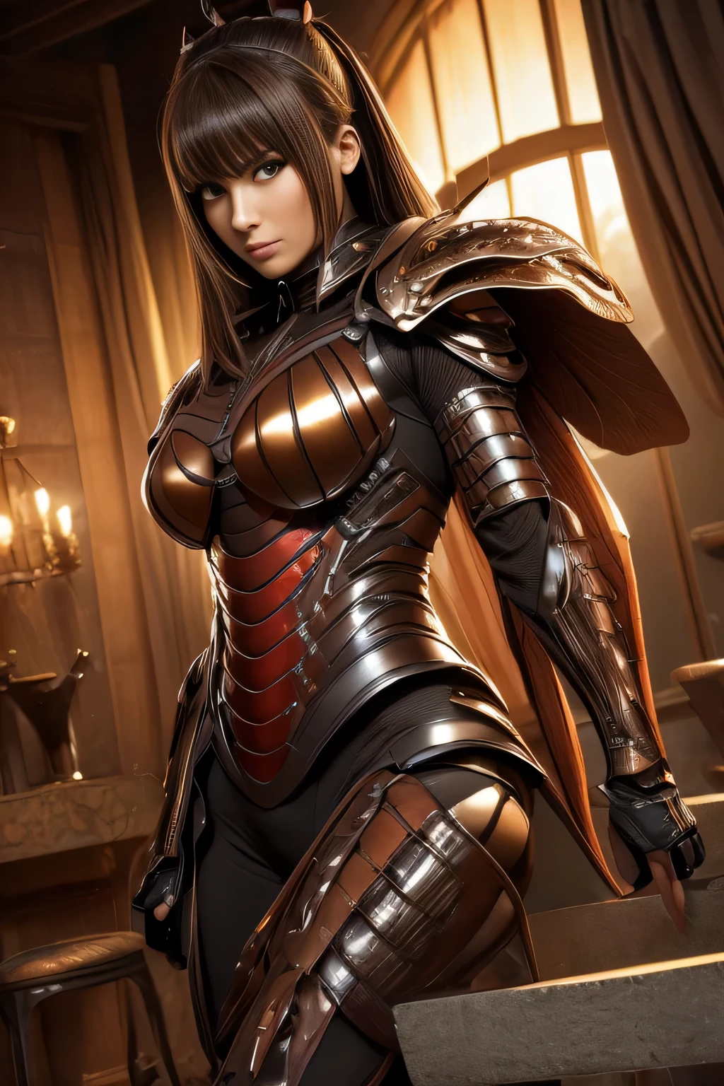 (High resolution,masterpiece,highest quality,Very detailed CG, anime, official art:1.4), realistic, photograph, amazing detail, everything is complicated, shiny and glossy,Amazing number of layers, 8K wallpaper, 3D, sketch, cute, figure,( alone:1.4), perfect female proportions,villain&#39;s daughter, (Fusion of dark brown cockroach and lady:1.4), (brown cockroach woman:1.2), (brown cockroach woman:1.2), (Fusion:1.2), (alone:1.4), (evil smile:1.2), muscular, abs, (Cockroach brown exoskeleton bio insect suit:1.4), (Cockroach brown exoskeleton bio insect armor:1.2), (brown transparent cockroach feathers:1.4), (Antennae of brown cockroaches:1.3),
