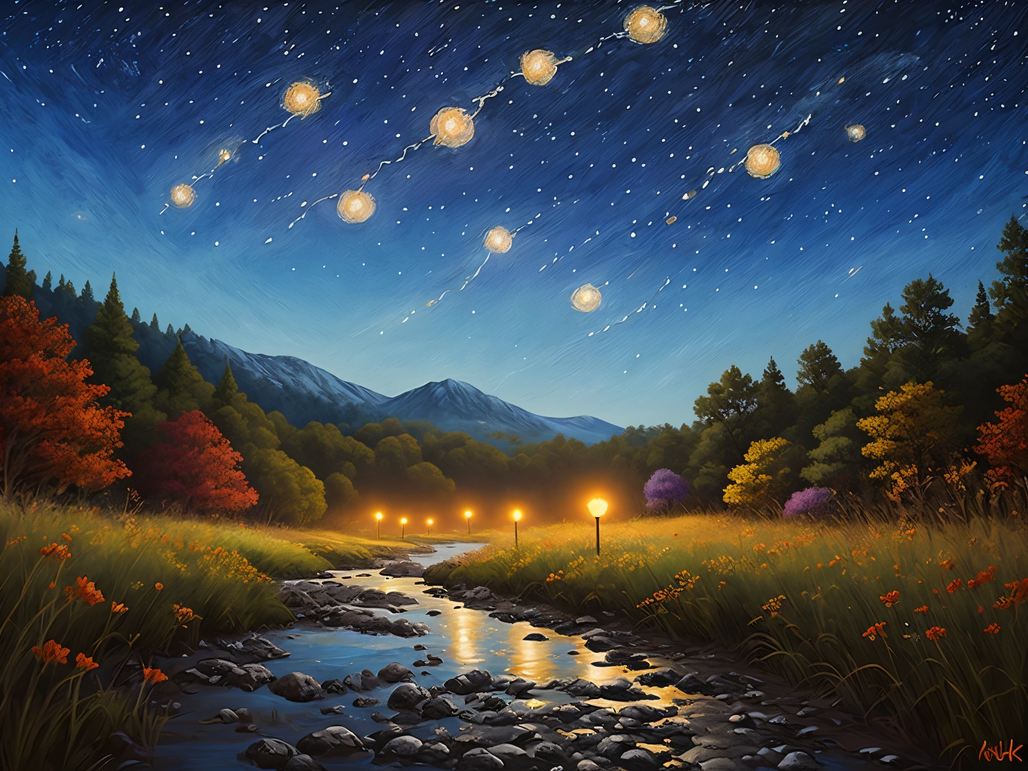 plano general: 1.3, obra maestra, ((hombre hermoso, muy detallado y hermoso,: 1.5)), ((hermoso bosque frondoso, firefly throughout the forest illuminating the starry night sky with its light: 1.5)),( ( lleno de estrellas y galaxias: 1.5)), arte digital muy hermoso, arte digital. very detailed and very detailed magical fantasy, colorfull digital fantasy art, arte digital muy detallada, beautiful and gorgeous digital art, pintura digital muy detallada, 32k