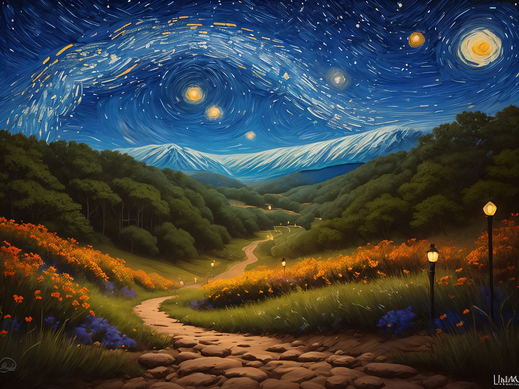 plano general: 1.3, obra maestra, ((hombre hermoso, muy detallado y hermoso,: 1.5)), ((hermoso bosque frondoso, firefly throughout the forest illuminating the starry night sky with its light: 1.5)),( ( lleno de estrellas y galaxias: 1.5)), arte digital muy hermoso, arte digital. very detailed and very detailed magical fantasy, colorfull digital fantasy art, arte digital muy detallada, beautiful and gorgeous digital art, pintura digital muy detallada, 32k