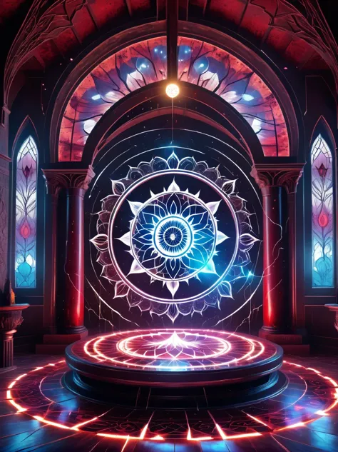 Demon World Hall，Lotus altar，blood spread，strange geometric patterns，blood spatter，Pure cosmic energy transparent magic circle，F...