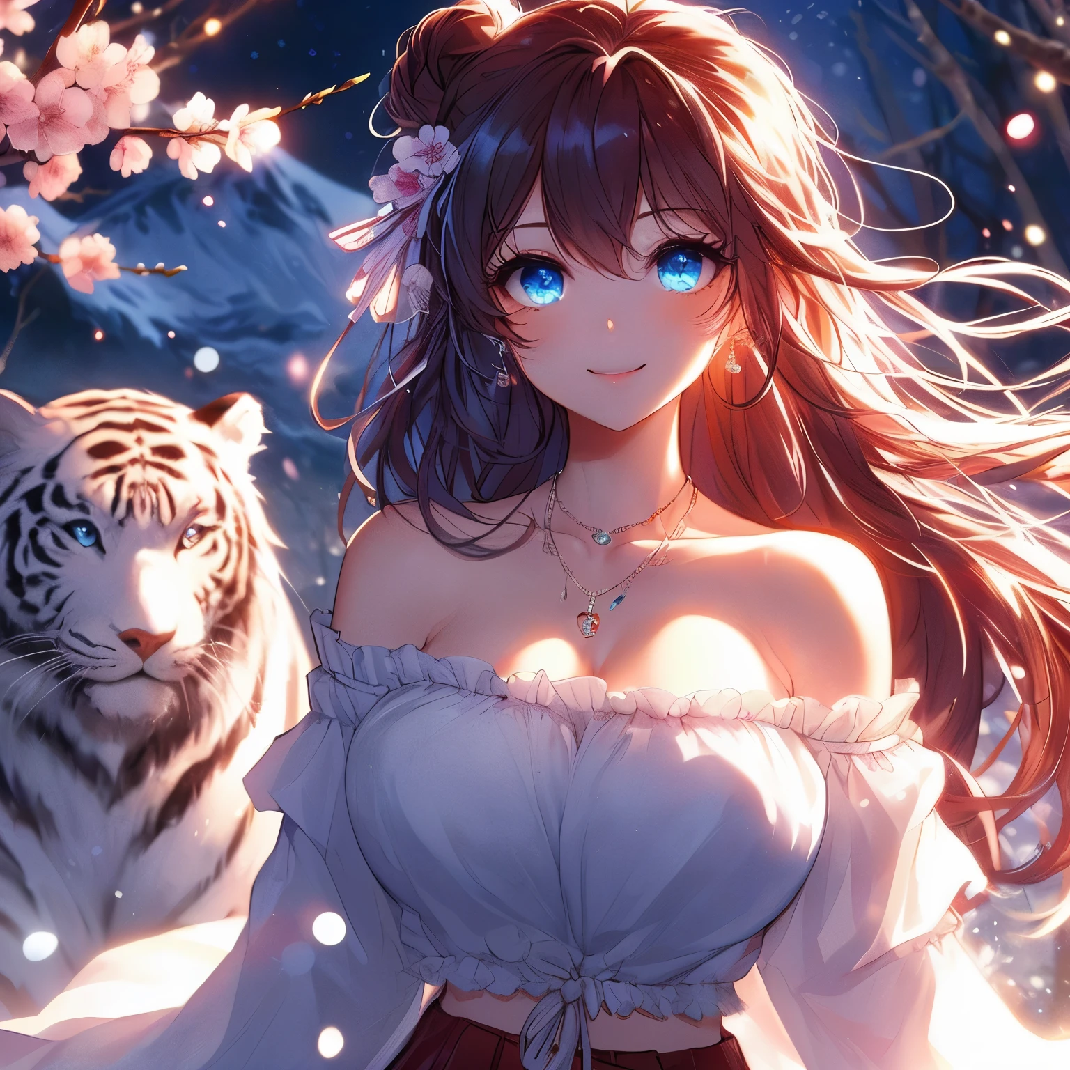 Anime girl with blue eyes and a white tiger - SeaArt AI