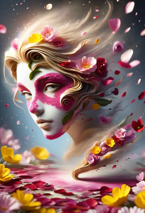 (Illusion d&#39;optique:1.4), a girl made of petals, art conceptuel, (best quality, chef-d&#39;artwork, Representative work, art...