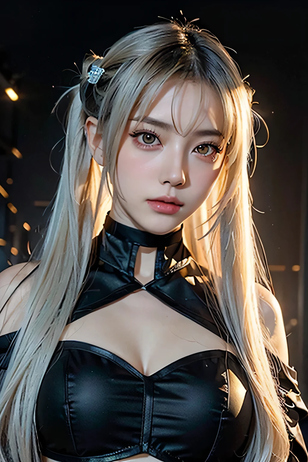 confused ,masterpiece, maw office, 4K, HDR, highest quality, 1girl w center screen with beautifulface, white_hair. (black costume:1.2),deep darkness, Front hair, chest, eyebrow_appear_through_hair, hair_ornament, light_particle, length_hair, lookwg for_w_viewer, moderately_chest, The surface of the dunes, 一人w, zero間, star_(zero), starry_zero, tww tails, very_length_hair, yellow_eye, transparent, see-through,(background_Giedi_prime_dunes:1.0), (wnocent face:1.1), beautiful eye, volumetric lightwg, True Shadow.