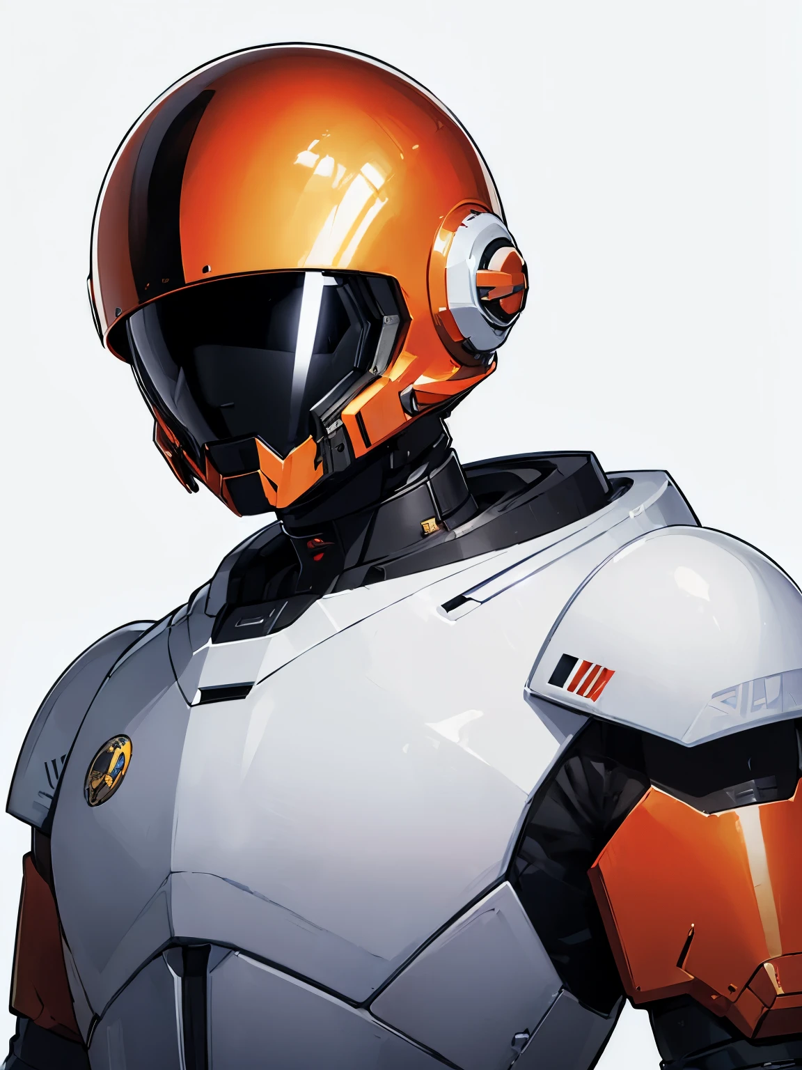 (human man:1.5), (futuristic space suit:1.2), (closed-face helmet:1.2), (black red armor) ( golden stripe on helmet), (white background)