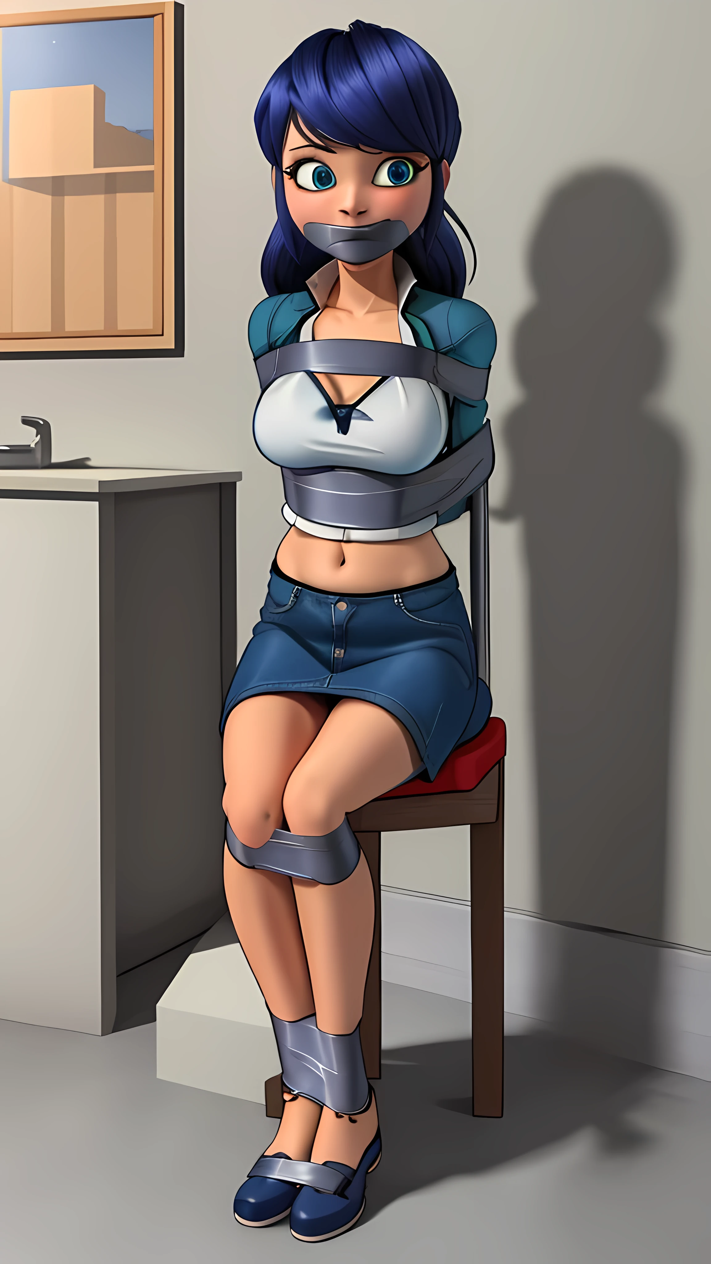 A cartoon girl sitting on a chair in a room - SeaArt AI