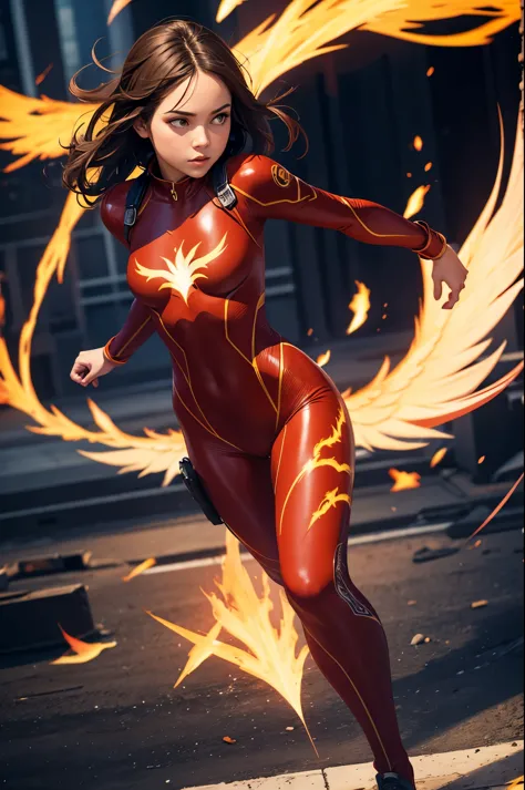 full body, phoenix girl, bodysuit