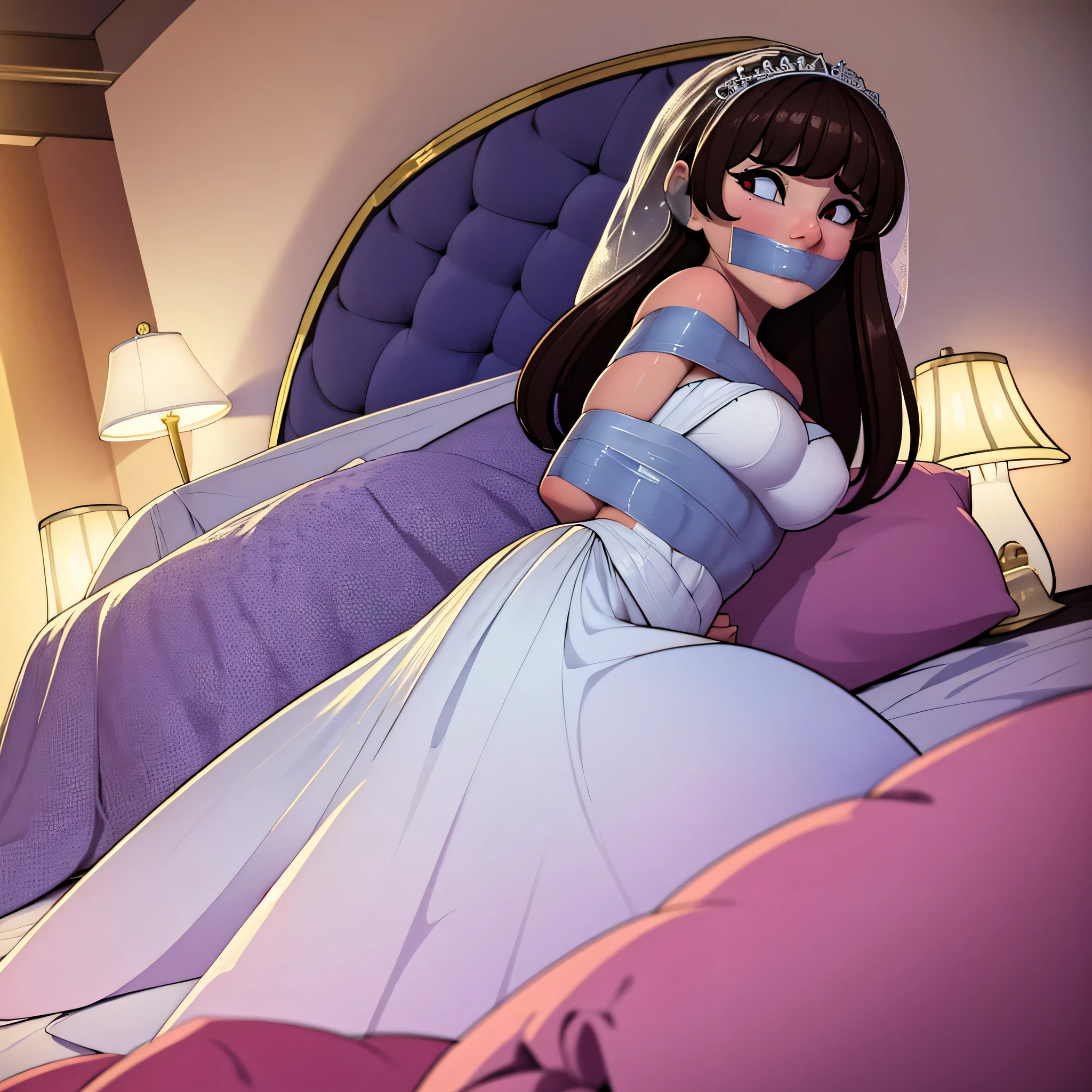 Anime - style illustration of a woman in a wedding dress laying on a bed -  SeaArt AI