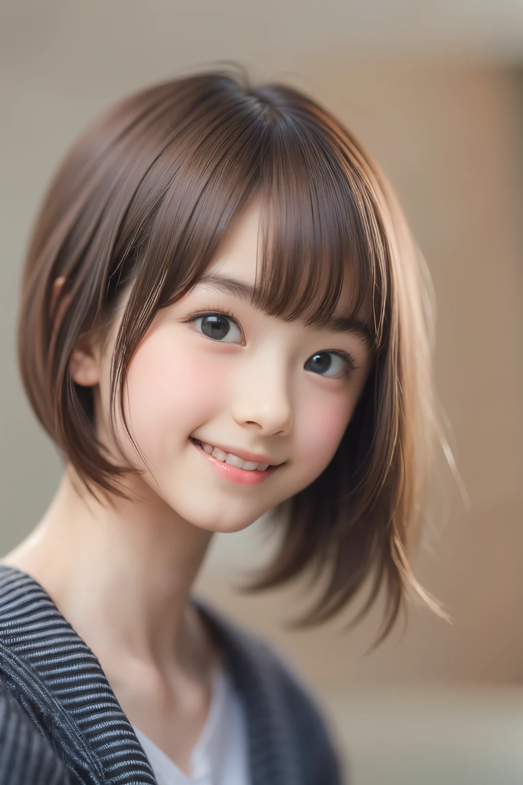 ((sfw: 1.4)), ((sfw, short hair, sidelocks-hair, light smile, 1 Girl)), Ultra High Resolution, (Realistic: 1.4), RAW Photo, Best Quality, (Photorealistic Stick), Focus, Soft Light, ((15 years old)), ((Japanese)), (( (young face))), (surface), (depth of field), masterpiece, (realistic), woman, bangs, ((1 girl))