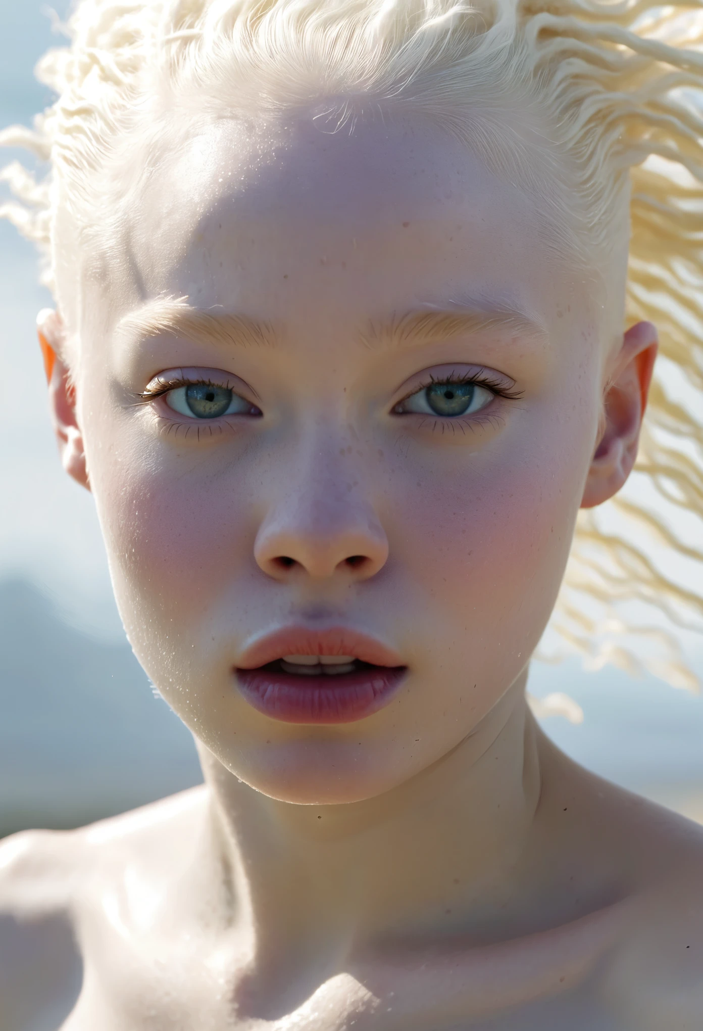 cover of a Fantasy book with an albinos Beautiful girl running, (((african albinos))), trying to escape, 12 years, coverbook, 8K, realistic.HD, 4K, HD, De vrais visages, Cinematography L&#39;image doit avoir un rapport hauteur/largeur de 1:1.6, et mesurez au moins 2,500 pixels on the longest side.
