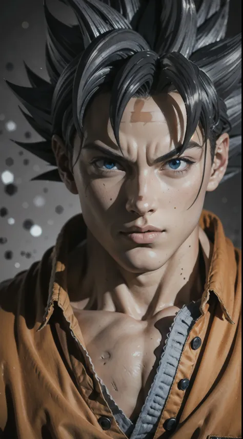Real life Goku, realistic, detailed, perfect, perfect eyes, detailed face, black hair