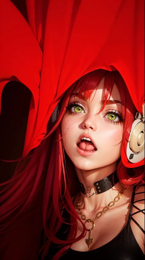 woman, anime girl, vampire, red hair, devil eyes, green hair, gothic art, modern, anime, realism, pop art, art nouveau, masterpi...