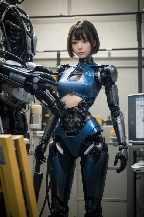 masterpiece, best quality, extremely detailed, Japaese android girl,Plump ,control panels,android,Droid,Mechanical Hand, Robot a...