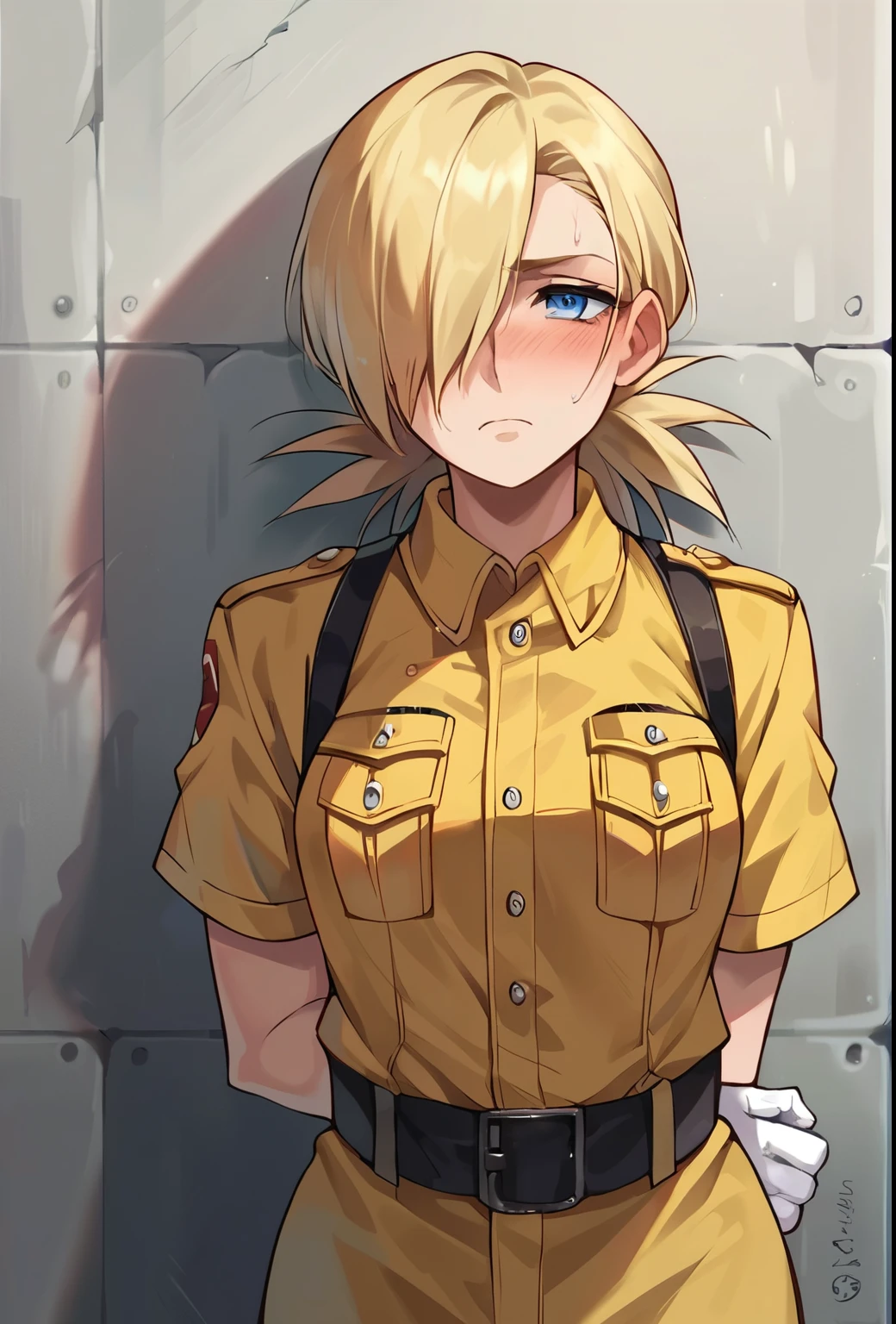 Anime girl in uniform standing in front of a wall - SeaArt AI