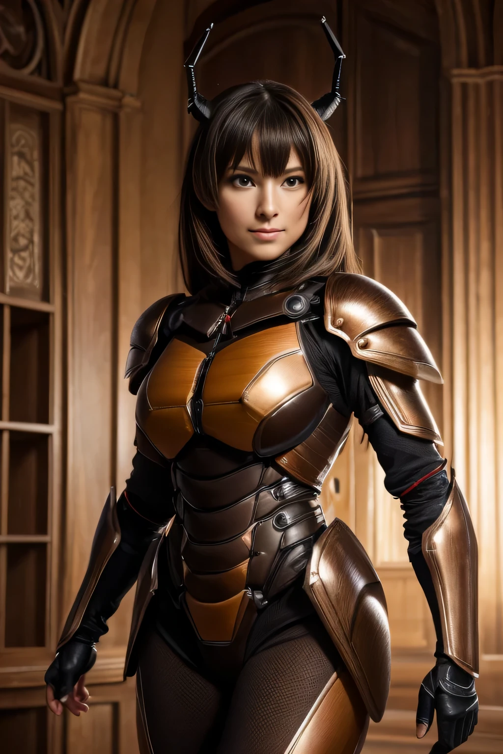 (High resolution,masterpiece,highest quality,Very detailed CG, anime, official art:1.4), realistic, photograph, amazing detail, everything is complicated, shiny and glossy,Amazing number of layers, 8K wallpaper, 3D, sketch, cute, figure,( alone:1.4), perfect female proportions,villain&#39;s daughter, (Fusion of dark brown cockroach and lady:1.4), (brown cockroach woman:1.2), (brown cockroach woman:1.2), (Fusion:1.2), (alone:1.4), (evil smile:1.2), muscular, abs, (Cockroach brown exoskeleton bio insect suit:1.4), (Cockroach brown exoskeleton bio insect armor:1.2), (brown transparent cockroach feathers:1.4), (Antennae of brown cockroaches:1.3),