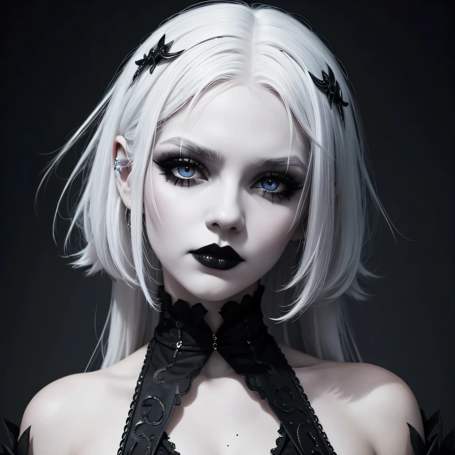 A close up of a woman with white hair and black makeup - SeaArt AI