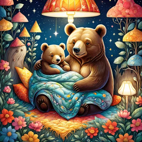 cutean illustration,underground:endure:in the hole,bear family:animal:hibernating:cute:snuggle up close:sleep:comfortable and wa...