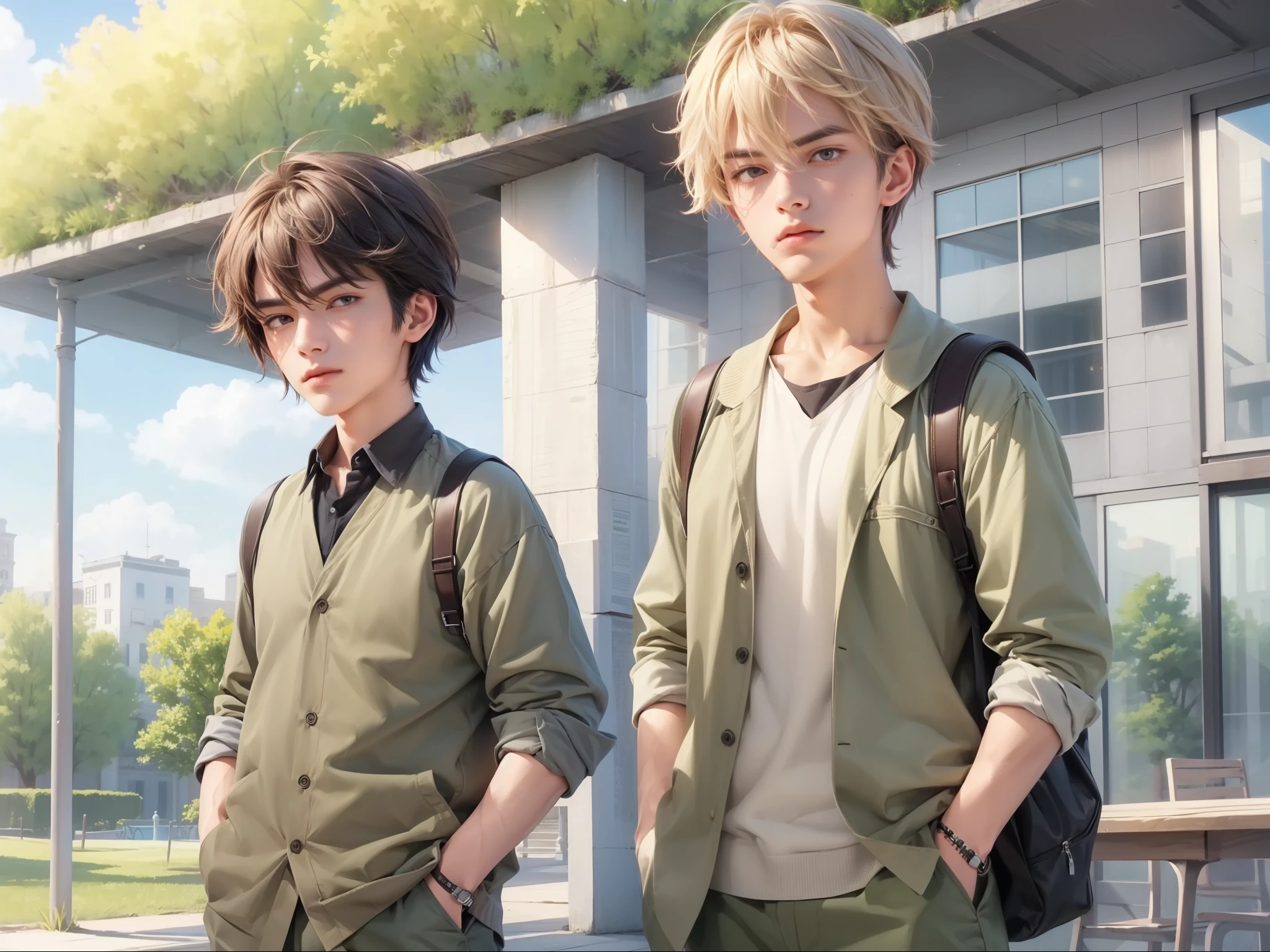 ((Best quality)), ((masterpiece)), (detailed), ((perfect face)), ((halfbody)) perfect proportions , serious face, colorful vibe ((handsome face)) detailed scenery background 