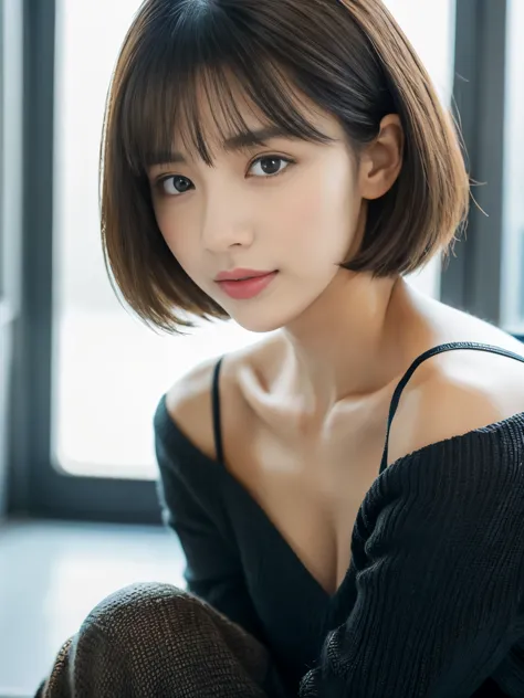 one korean model, Full body shot, (a beauty girl, delicate girl:1.3), (18 years old:1.3), (Korean fashion, Black High Waist Mini...