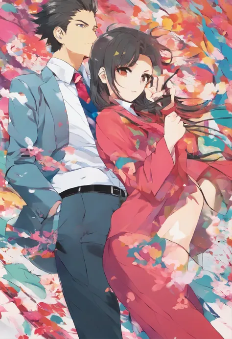 A couple of anime characters walking down a colorful carpet - SeaArt AI