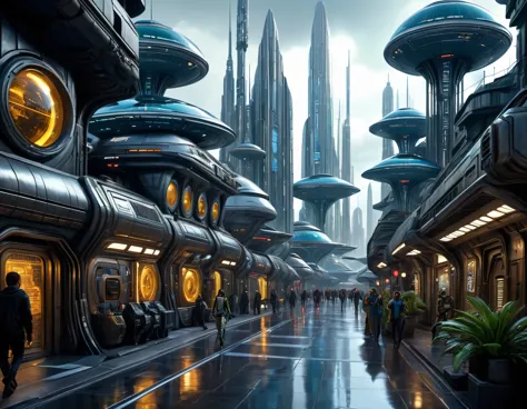 street of an extraterrestrial alien megalopoliezcla de coruscant de star wars y la ciudad futurista de tomorrowland), with futur...