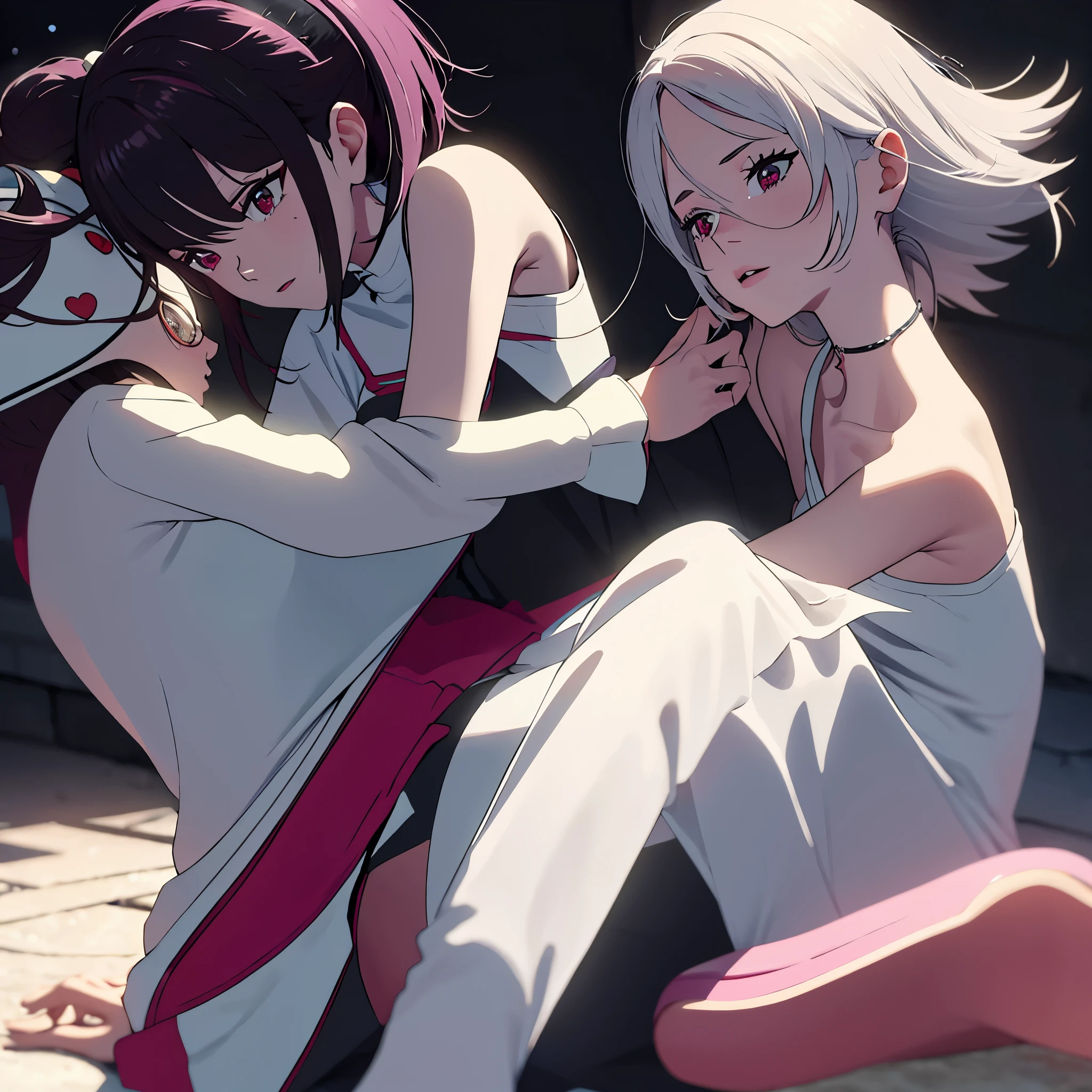 Anime image of two women sitting on the ground with their backs to each  other - SeaArt AI