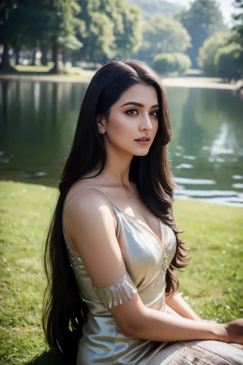 Portrait of A confident-looking indian 22 year girl  with long straight hair, hazel eyes, without flowing capes , wearing decent...