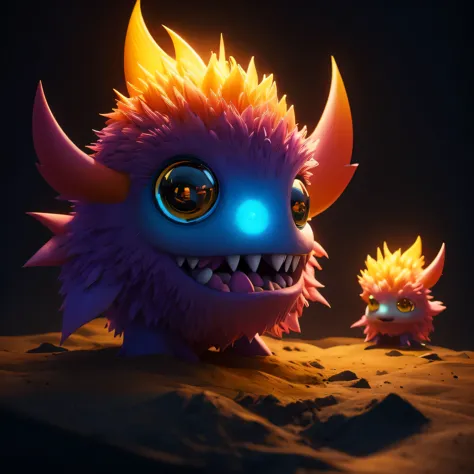 Generate a high-quality 3D image of cute monsters using advanced rendering and modeling techniques. Use the following software f...