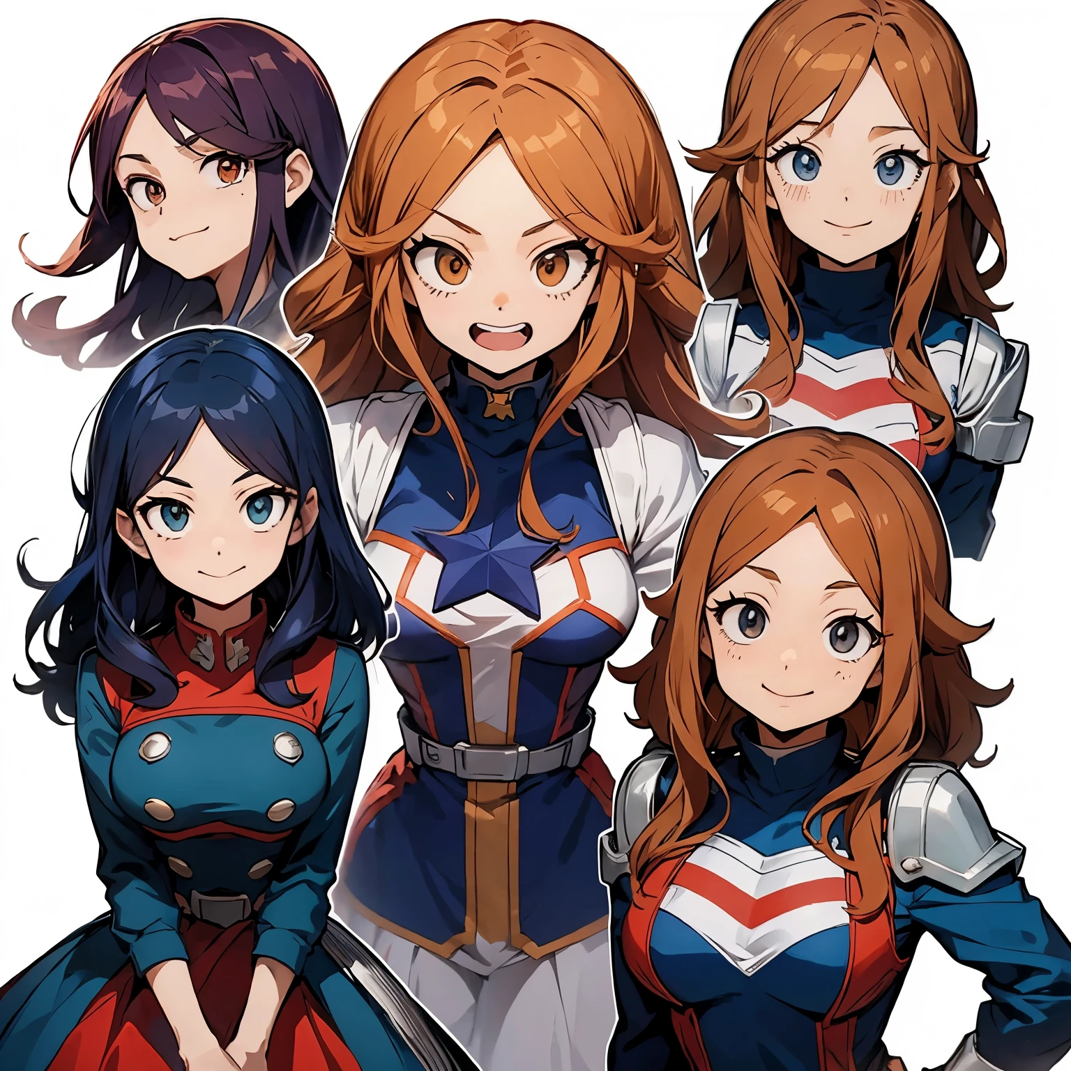 Un grupo de chicas anime con cabello largo rojo y ojos azules - SeaArt AI