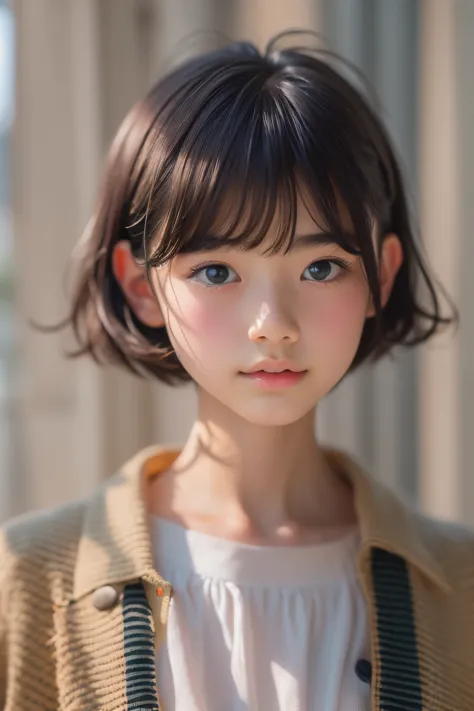 ((sfw: 1.4)), ((sfw, handsome short hair, 1 Girl)), Ultra High Resolution, (Realistic: 1.4), RAW Photo, Best Quality, (Photorealistic Stick), Focus, Soft Light, ((15 years old)), ((Japanese)), (( (young face))), (surface), (depth of field), masterpiece, (r...