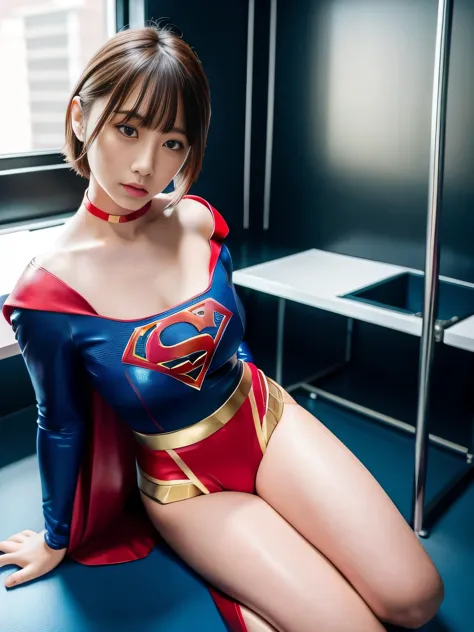 masterpiece、supergirl costume、short hair、barefoot、big and full breasts、human experiment subjects、Research room、operating table、C...