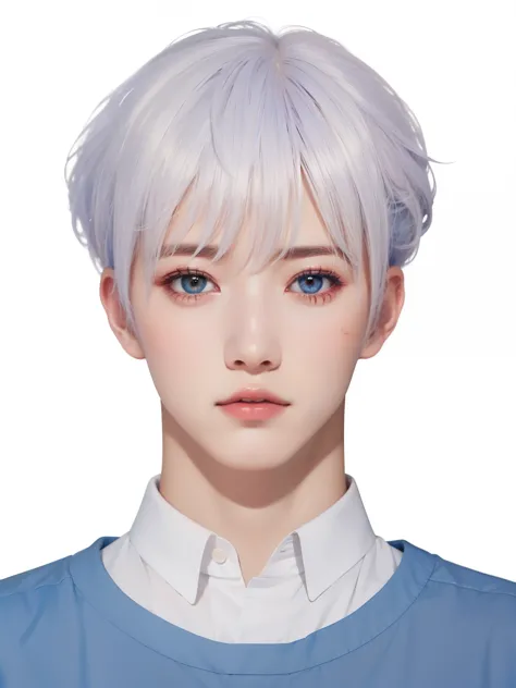 a photo of a boy with white hair and a blue shirt, inspirado en Yanjun Cheng, Retrato realista kawaii, guweiz, obra de arte al e...