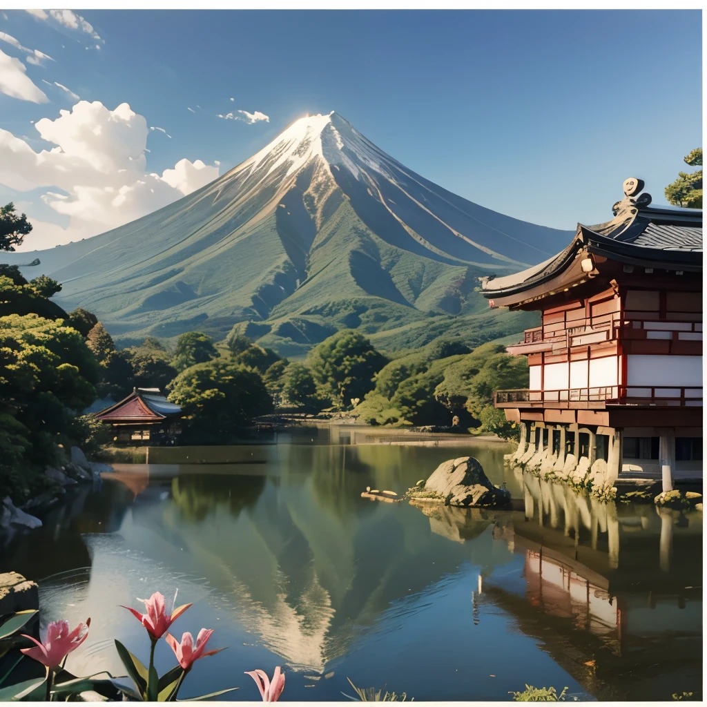 ((ukiyo-e))arte japonesa,ou ponto final,arte de Tóquio, lírio,paisagem natural.