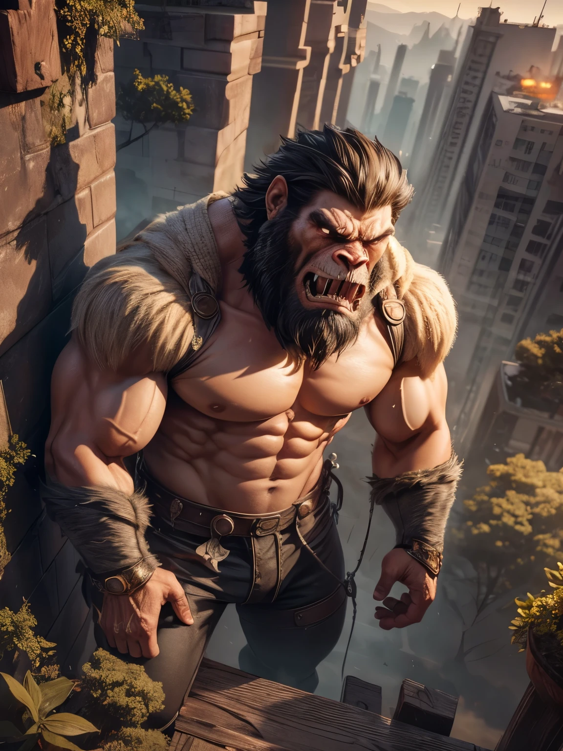 (masterpiece, best quality:1.2), 《哥斯拉King Kong》is a game that will be released soon on the Nintendo Wii, an King Kong rage on street, Wojtek FUS, King Kong, 《Overwatch》ape winston, background artwork, 3D epic illustration, Epic full color illustrations, epic video game art, Ross Drews and Boris Vallejo, author：Ignatius Zuloaga, Tom Cruise vs. Carnivorous Dinosaurs Aerial Photography