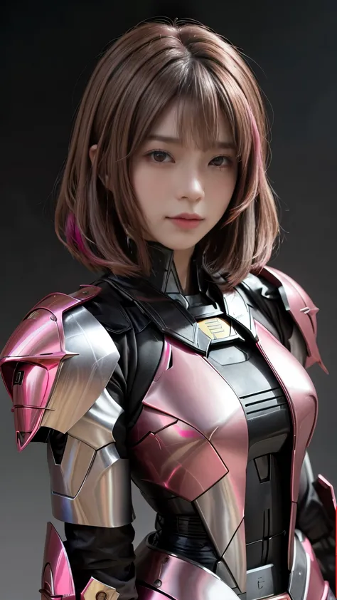 Photo of two realistic black Sazabi girls，Shortcut Bob Cut，I have a lot of hair，brown eyes，Hair color is bright pink，cool look，b...