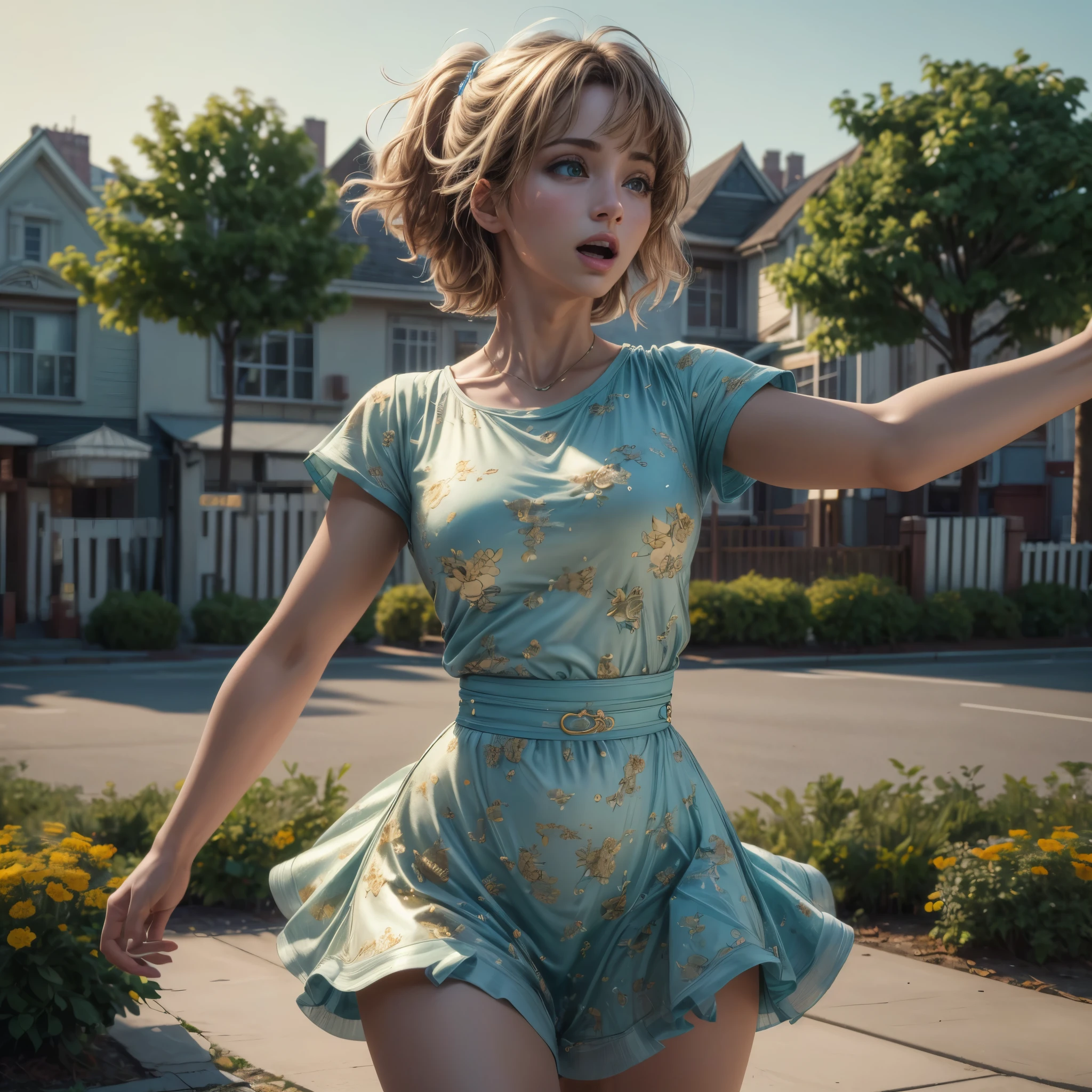 (best quality,4k,8k,highres,masterpiece:1.2),ultra-detailed, 1woman, dancing and singing, in the suburbs, high res, ultrasharp, 8K, masterpiece, HDR, 8k, absurdres, cinestill 800, sharp focus, add_detail:2