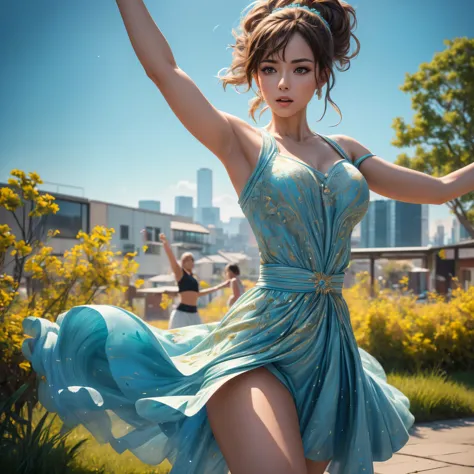 (best quality,4k,8k,highres,masterpiece:1.2),ultra-detailed, 1woman, dancing and singing, in the suburbs, high res, ultrasharp, ...