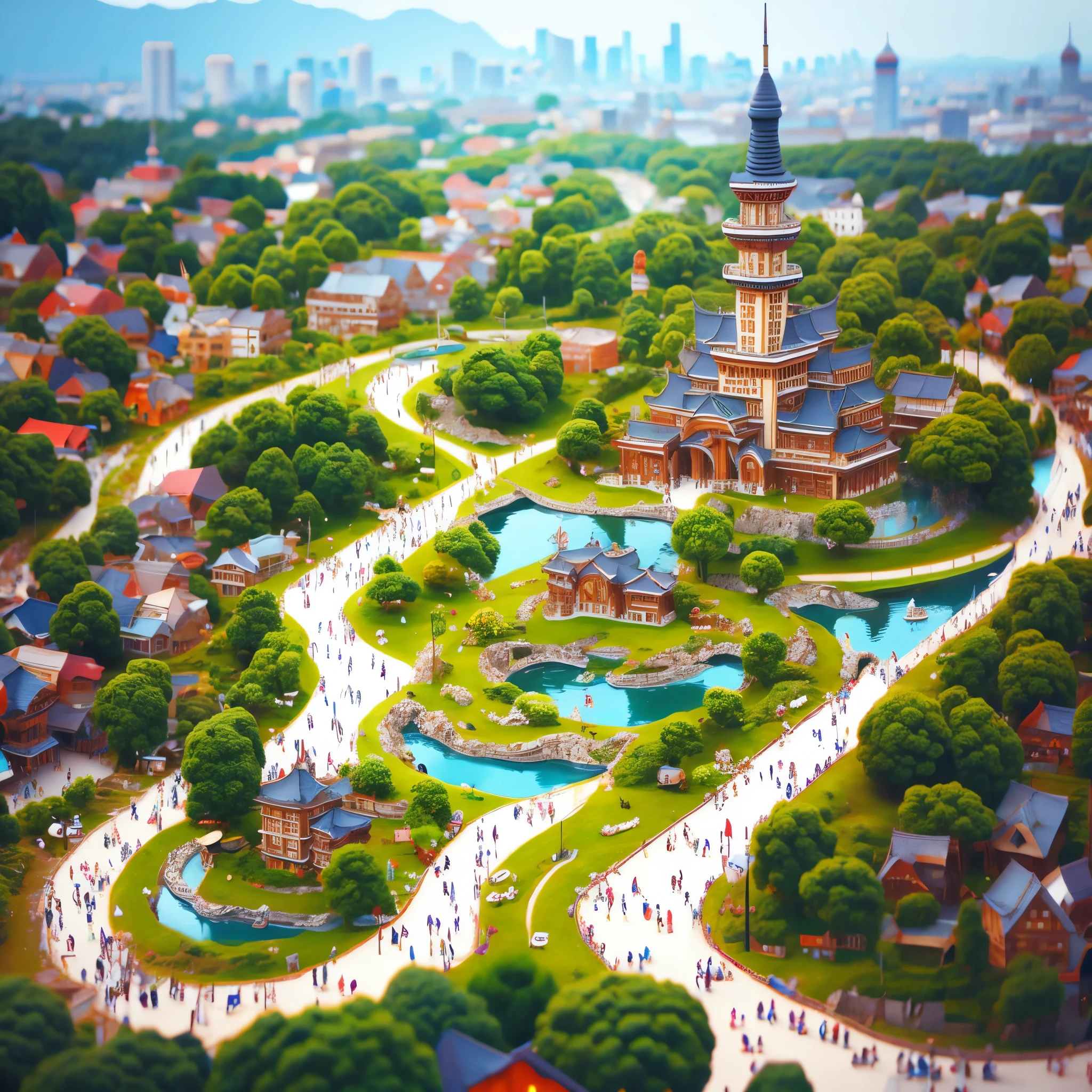 fairy tale_town，miniature， Super Cute clayWorld，isometric vieWof Shanghai
City，Cute clayfreeZe frame animation， Cute OrientalPearl
TVTOWer， City， CarS， peOple， trees，graSS，tilt shift， eXCellent
lighting，Volume， landsCape，brush rendering， 3D，Super detail,