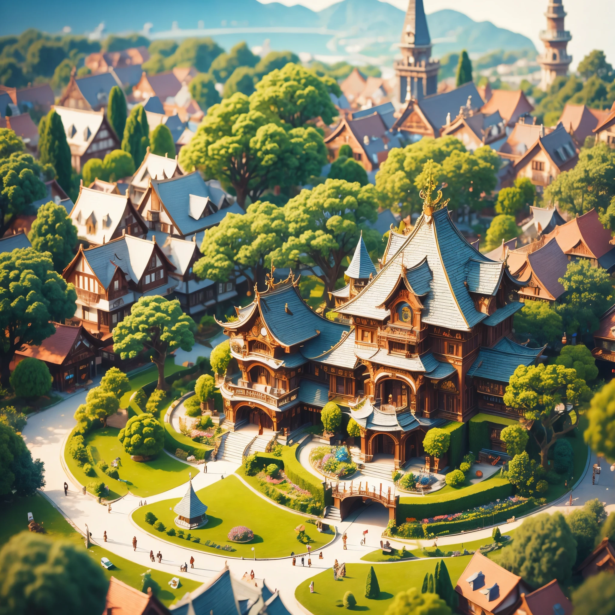 fairy tale_town，miniature， Super Cute clayWorld，isometric vieWof Shanghai
City，Cute clayfreeZe frame animation， Cute OrientalPearl
TVTOWer， City， CarS， peOple， trees，graSS，tilt shift， eXCellent
lighting，Volume， landsCape，brush rendering， 3D，Super detail,
