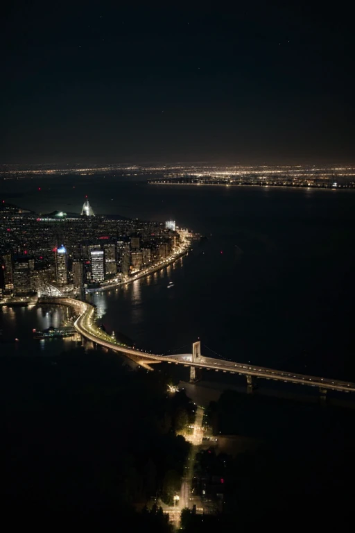 An aerial view of a night city, avec une perspective unique et impressionnante.