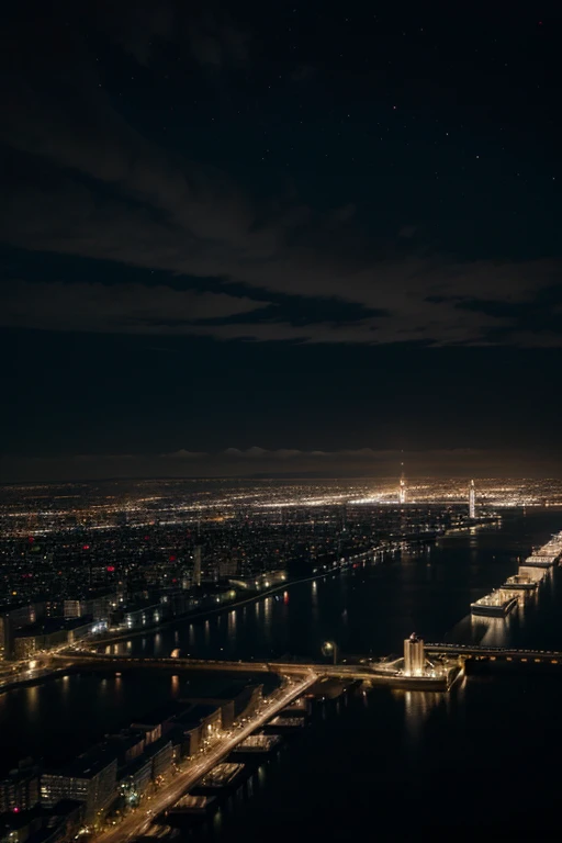 An aerial view of a night city, avec une perspective unique et impressionnante.