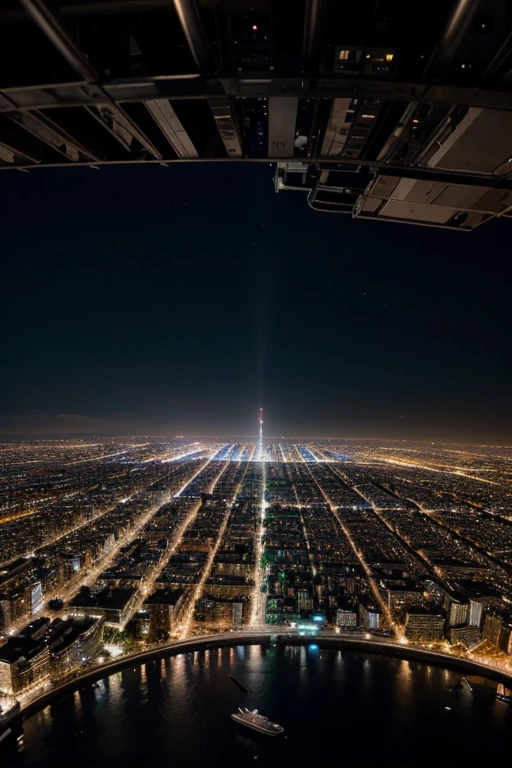 An aerial view of a night city, avec une perspective unique et impressionnante.