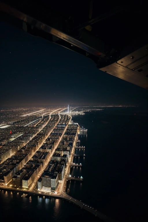 An aerial view of a night city, avec une perspective unique et impressionnante.