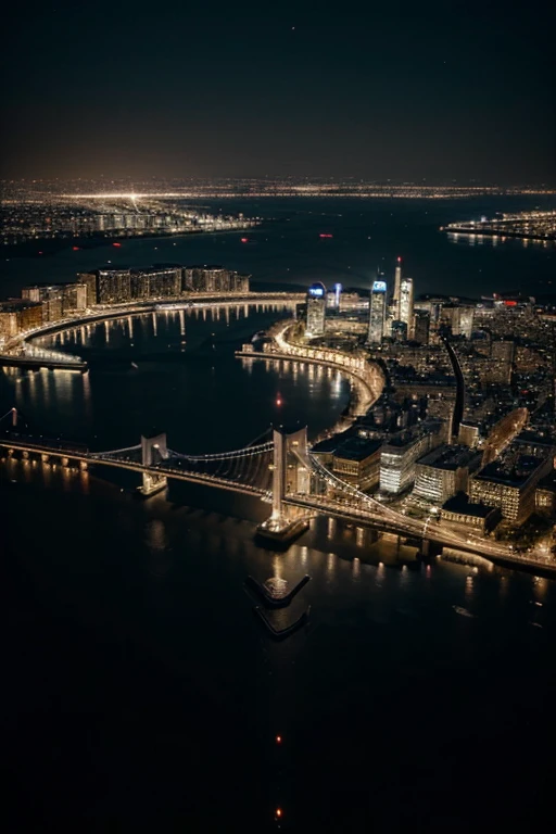 An aerial view of a night city, avec une perspective historique et symbolique