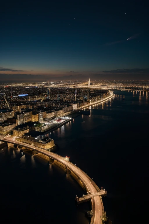 An aerial view of a night city, avec une perspective historique et symbolique