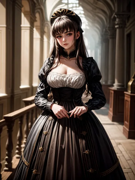 RAW photo.  Anna Karenina 22 years old, dressed in period clothing, Russia, 19th century AD, perspective, half body detail, sharp focus, slight blending, detail, feeling like it's medieval, (high skin detail: 1.2), 8k hd, dslr , Soft light, high quality, g...
